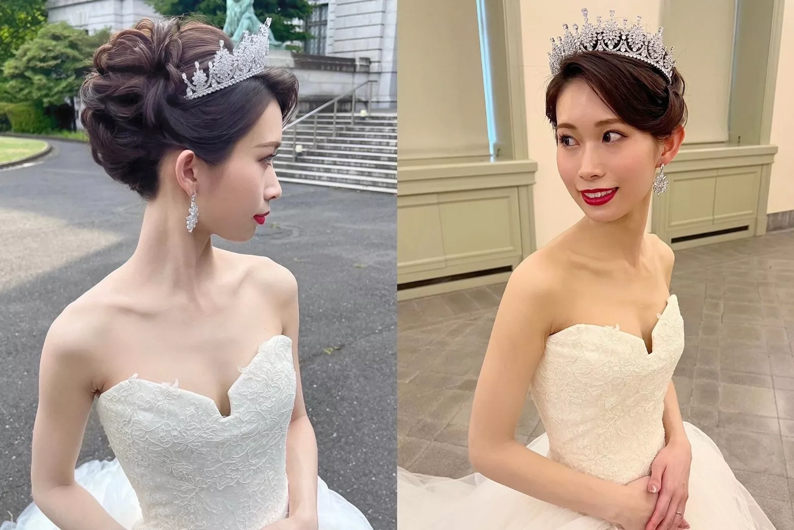 王妃感盤髮加皇冠頭紗的婚紗頭髮造型。